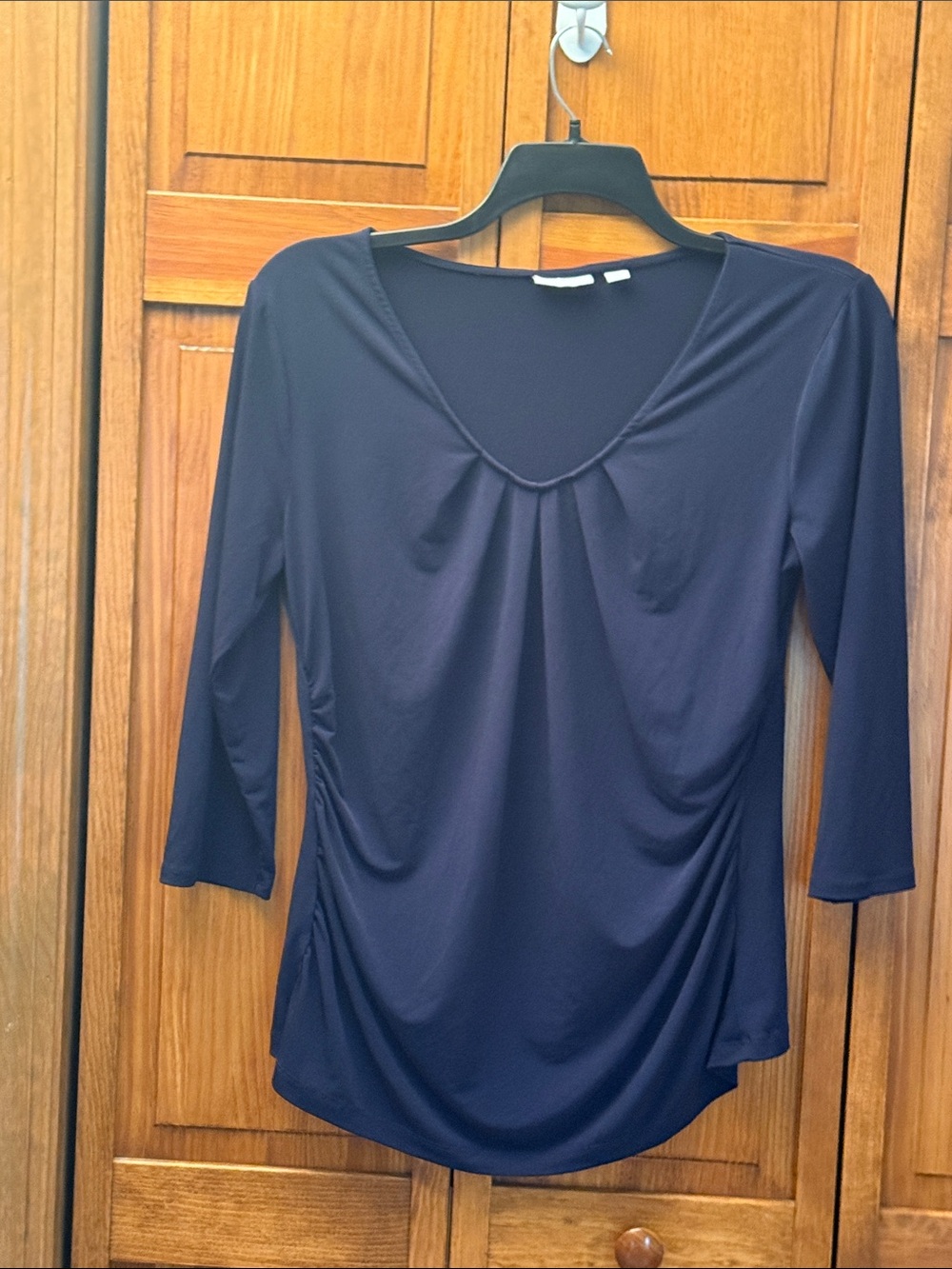 New York & Company Navy Blue V-Neck Ruched 3/4 Sleeve Top size xl NWOT